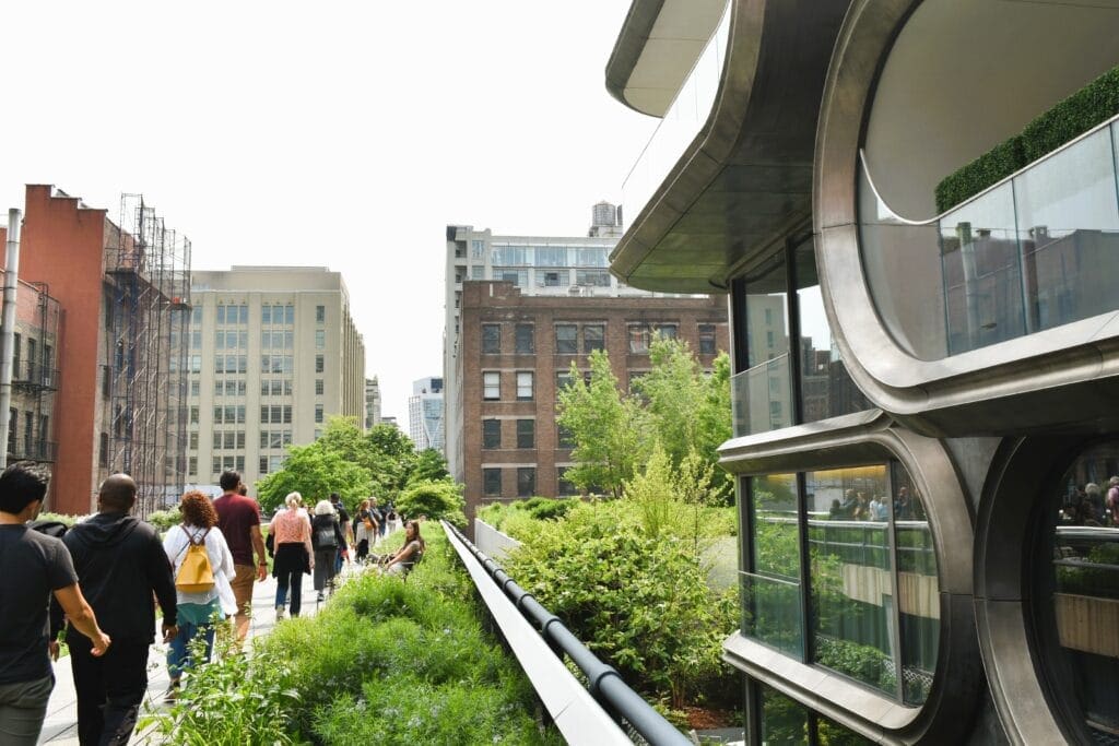 People walking on the high line in New York.