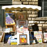 A white umbrella on the ground.