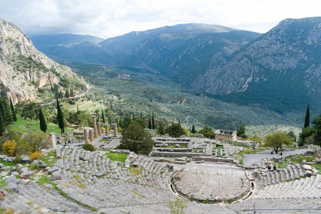 A view of the ancient theatre in greece. Delphi athens