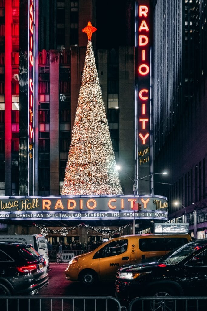  Radio City building, capturing the festive spirit of New York City.