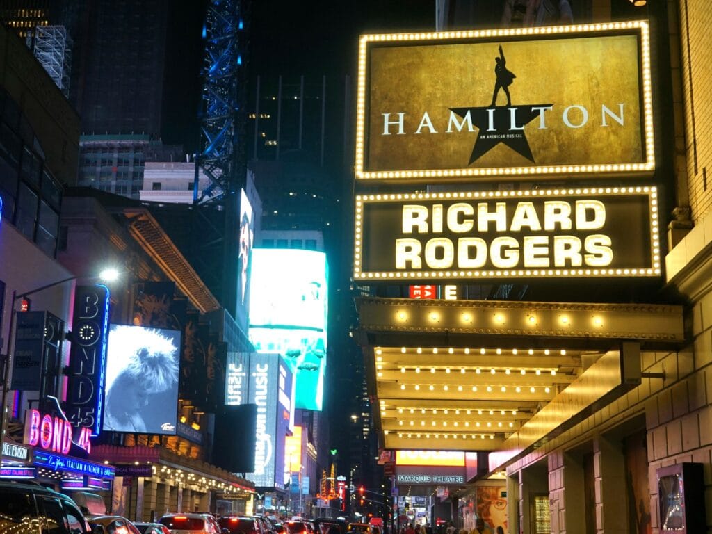 Visit Richard Rodgers Theatre in New York to experience Hamilton, one of the top Broadway musicals.