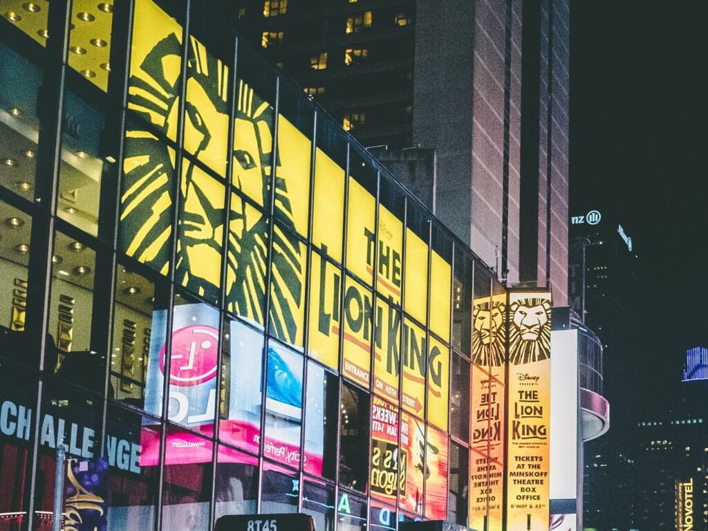 Experience the iconic Lion King on Broadway in New York's bustling Times Square.